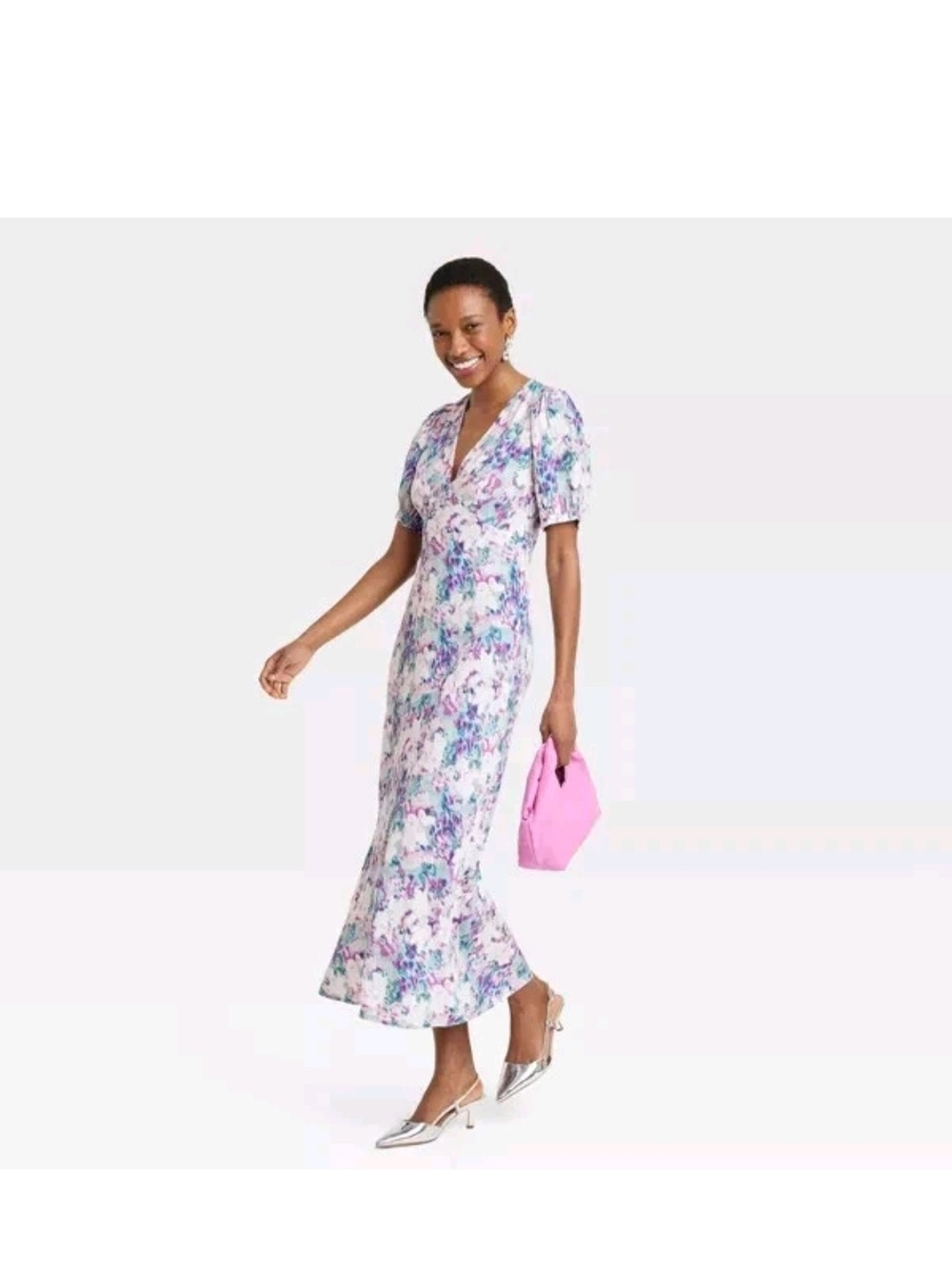 a new day Floral V‑Neck Maxi Dress in Lavender and Pink